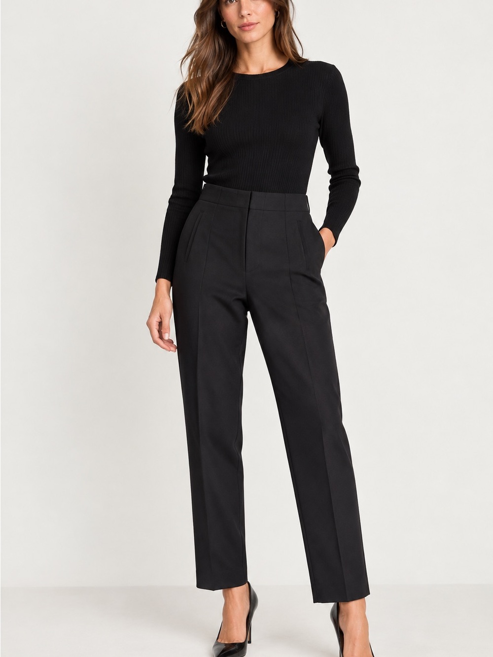 Zara Black High-Waist Tailored Straight Trousers size L. Like new.